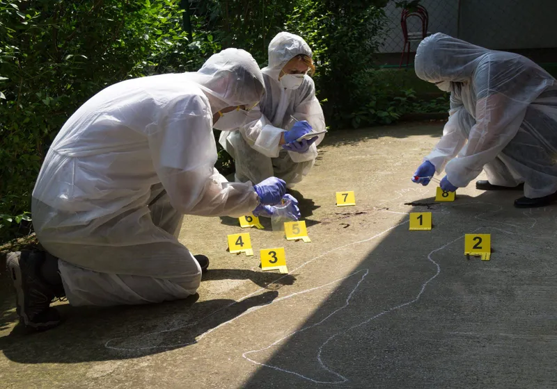 Forensics team investigating a crime scene