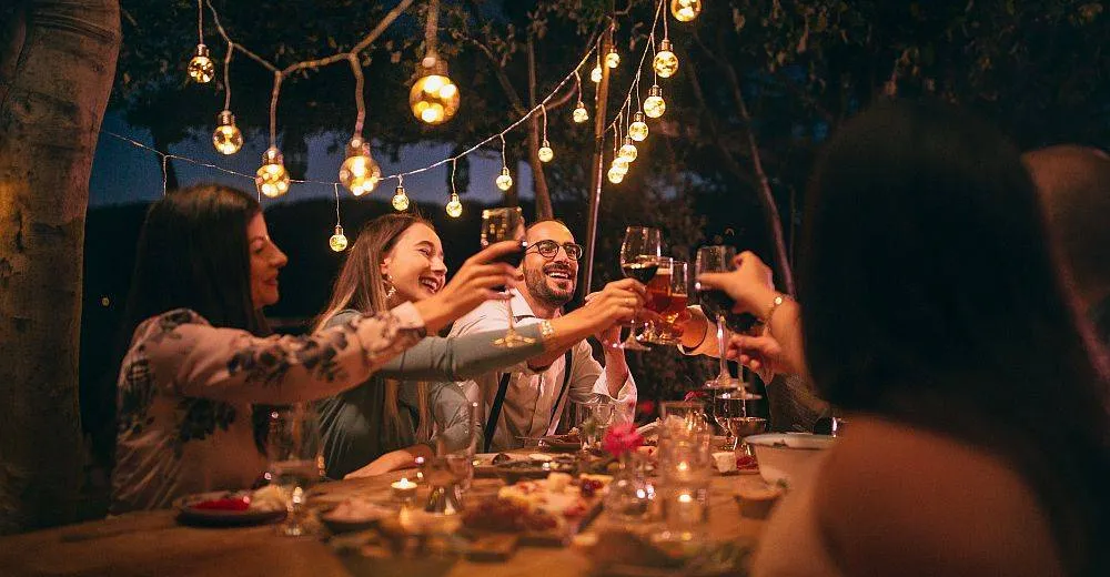 Outdoor patio party setting in South West England